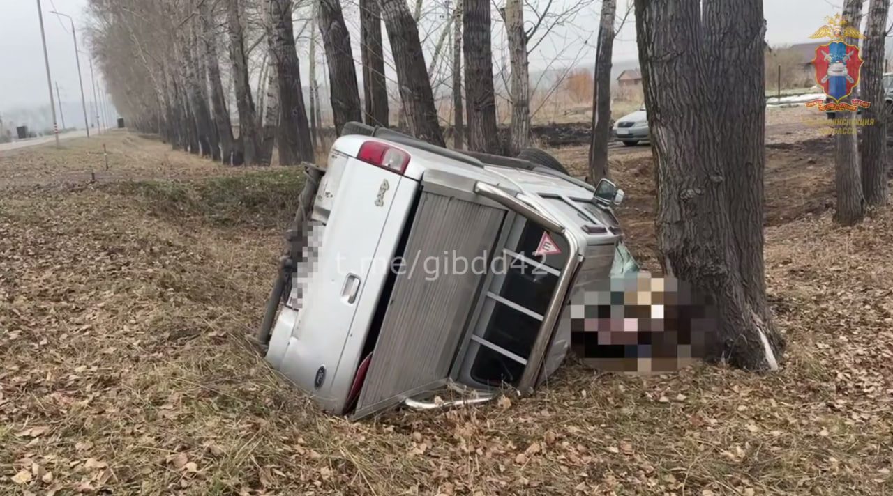 В Ленинск-Кузнецком округе водитель перевернувшегося пикапа погиб на месте