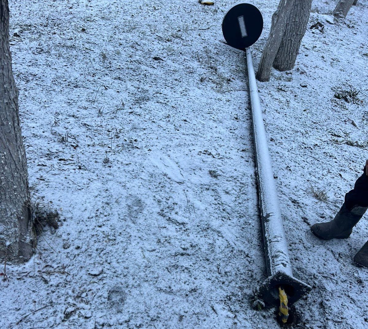 В Топках хулиганы уронили фонарь в парке