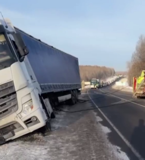 В Топках большегруз улетел в кювет