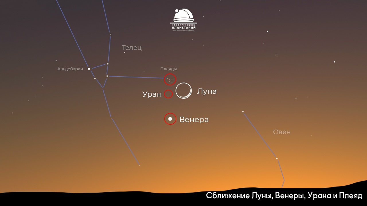 19 апреля в Кузбассе можно будет наблюдать сближение Луны и планет