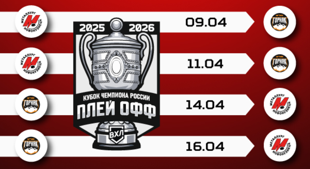 В четвертьфинале плей-офф новокузнецкий «Металлург» сыграет с «Горняком-УГМК»